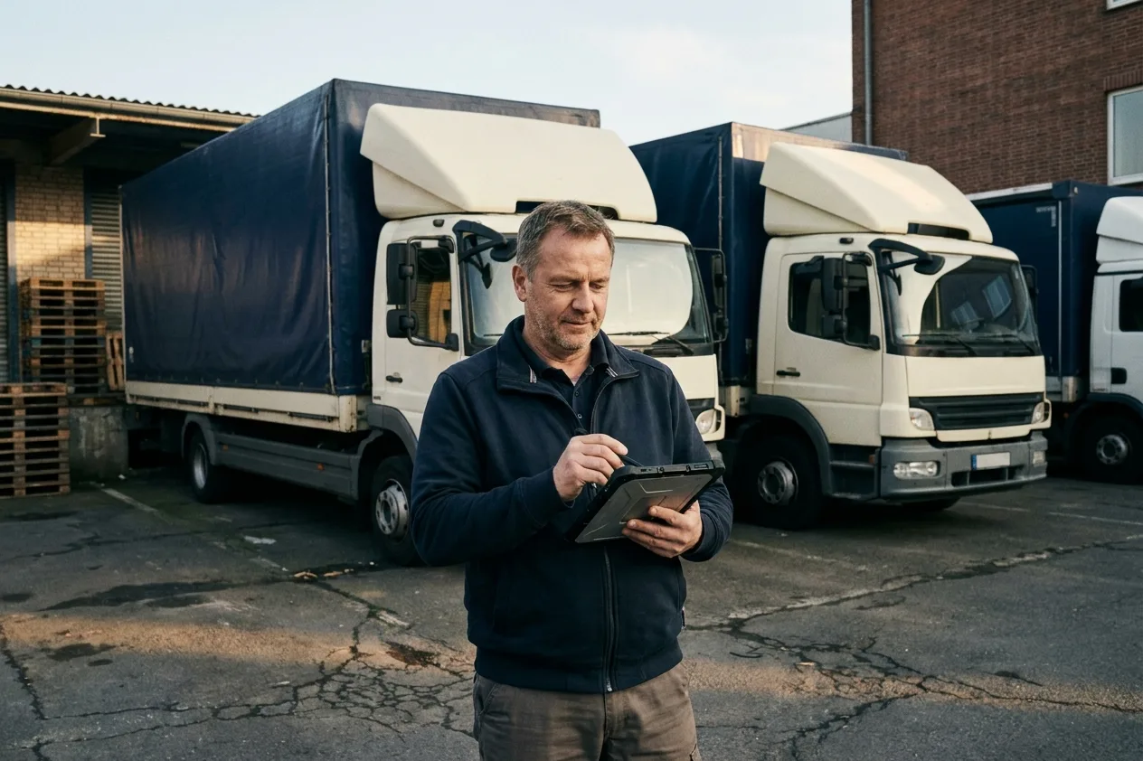 Externer Verkehrsleiter am Arbeitsplatz mit dem Compliance-Cockpit